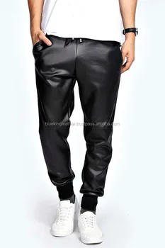 black leather look joggers