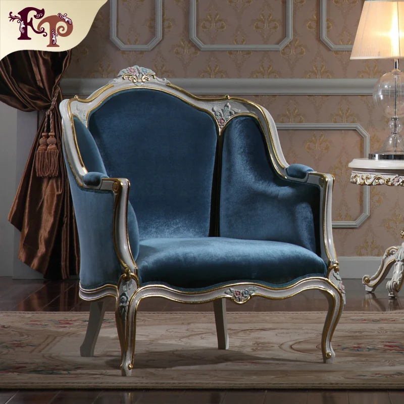 Sala de estar muebles de madera sofá de tela azul tapicerÃa para ...