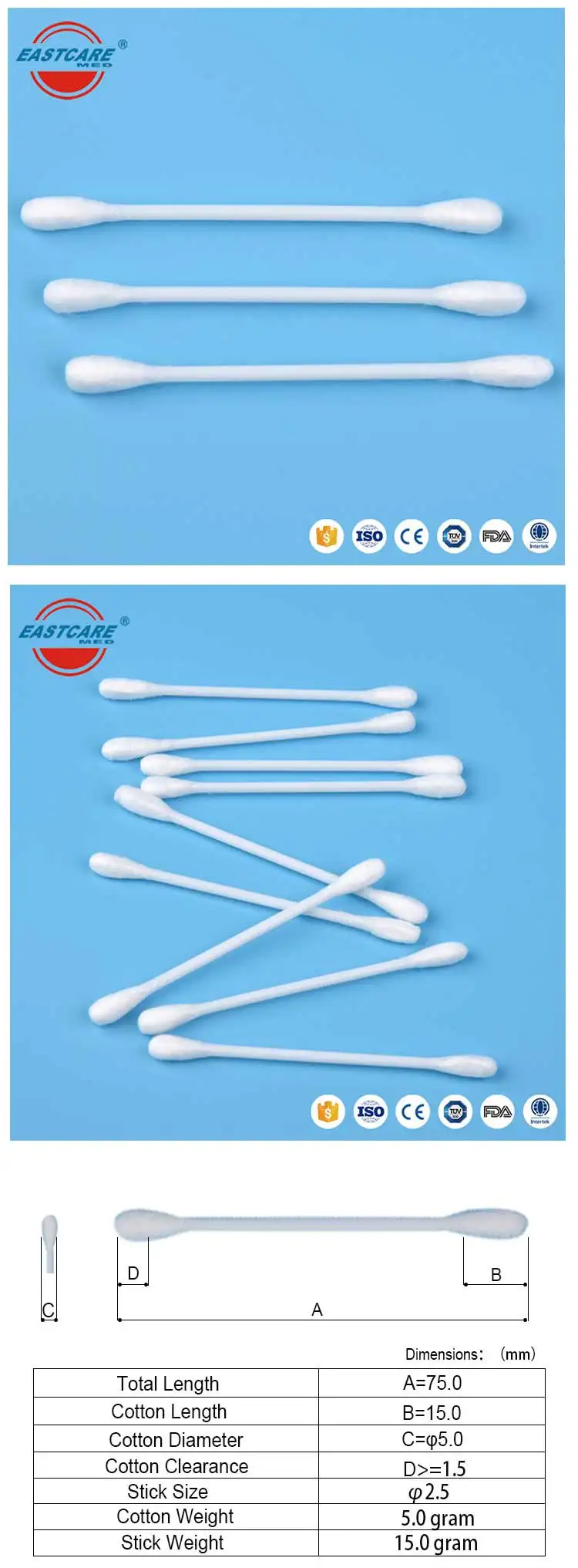 Makeup Cleaning Sterilized Plastic Stick Double Sided Alcohol Cotton