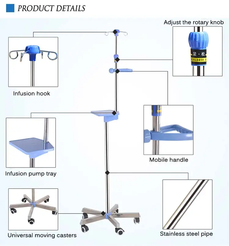 For Hospital Treatment Medical Stainless Steel Iv Drip Stand For Sale