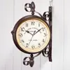 Metal Vintage Brown Round Wall Hanging Double Sided Faces Clock