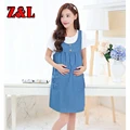 NEW Summer clothes for pregnant women knitting splice denim double pockets pregnant dresses loose comfortable maternity