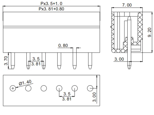 Plug-in terminal block connector pitch 3.81mm  straight angle female pin XK15EDGV-3.81