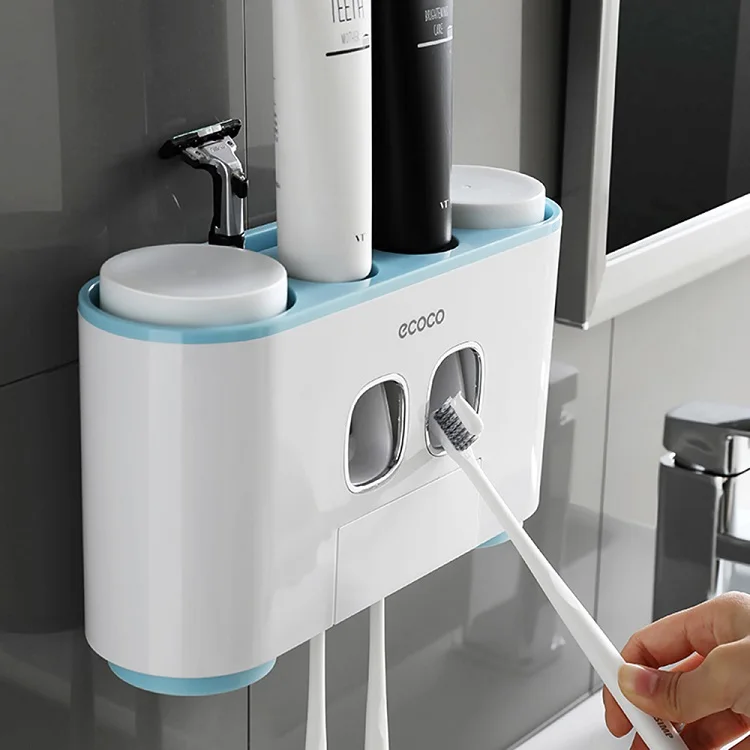 2019 Auto Bathroom Wall Mount Automatic Ecoco Squeezing Toothpaste Dispenser with 5pcs Toothbrush Holder for the Disabled