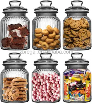 Set Of 6 Large Glass Biscuit Sweet Cookie Tea Coffee Sugar Kitchen