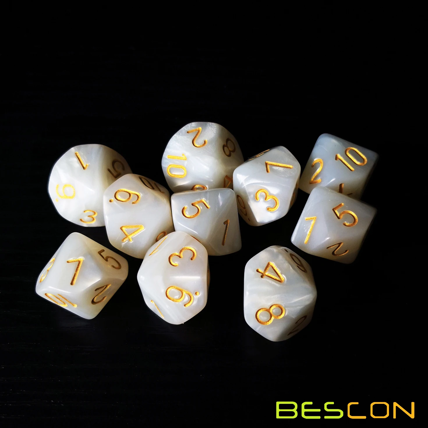 Bescon Polyhedral 10 Sides Dice With Number 110,Marble White 10 Sided