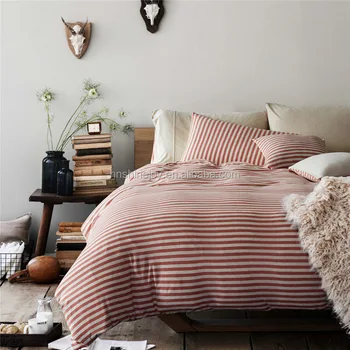 Premium Cotton Red And White Stripe Bed Linen Knitted Jersey Quilt