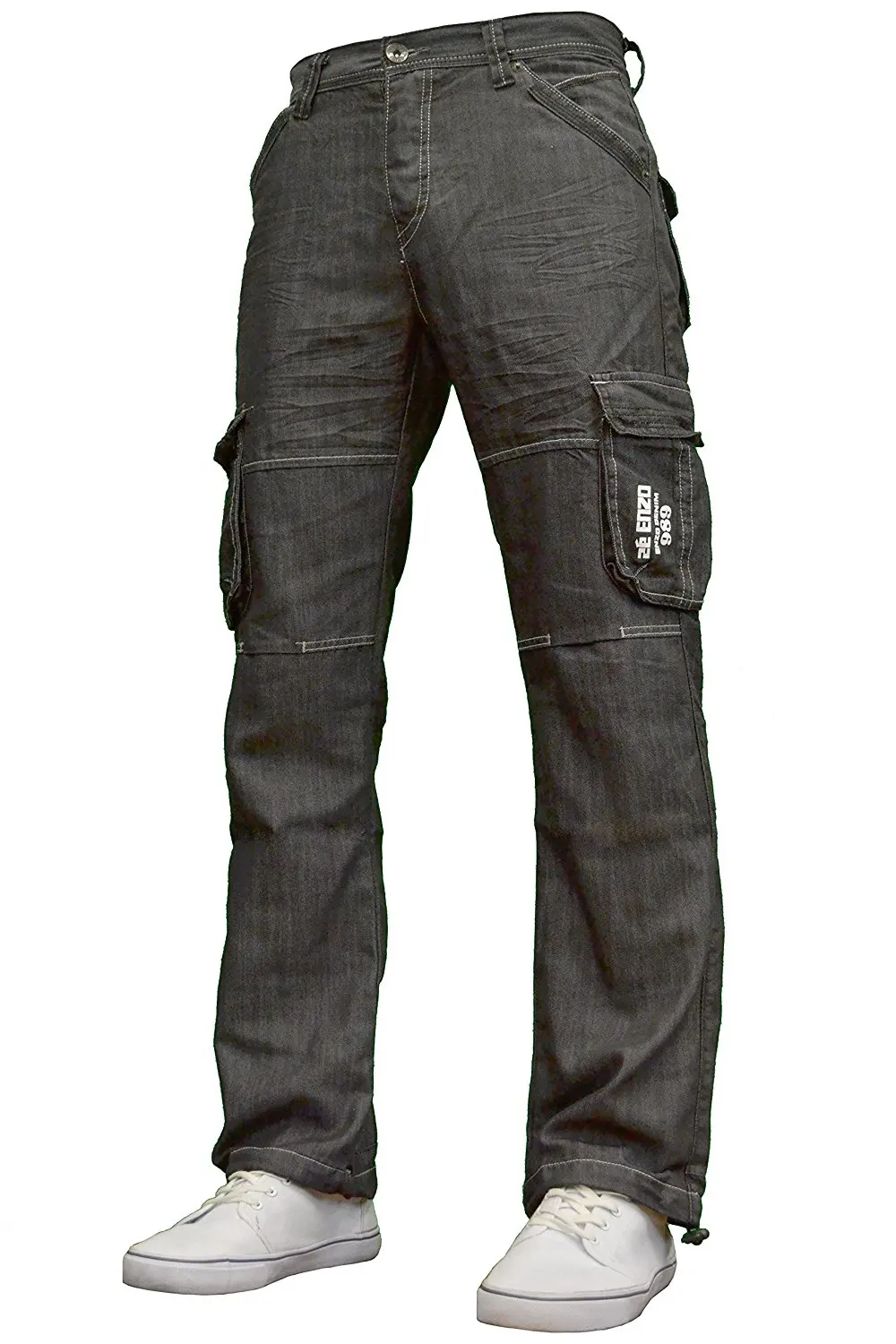 M Jeans Creased Cotton Slim Leg Cargo Combat Trousers