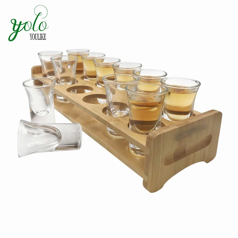 2 Tier Bamboo Wine Bottle Tray,Beer Serving Holder,Glass ...