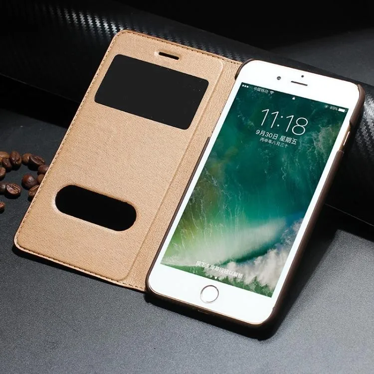 Double Open Window Flip Answer leather Mobile Phone Case For Iphone 6/6s plus 7 7plus