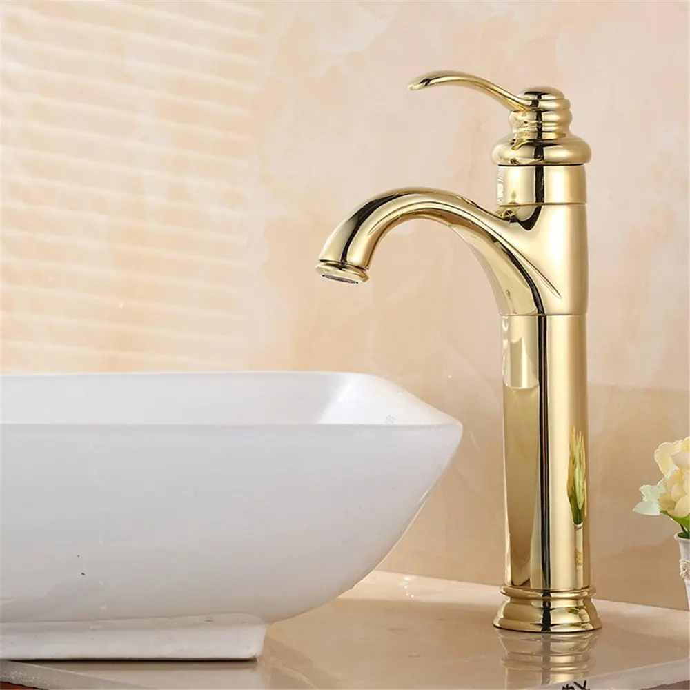 FHLYCF Basin faucet, European style retro copper bath gold bath, head basin faucet, hot and cold water kitchen faucet, gold-plated Bathroom Sink Faucet