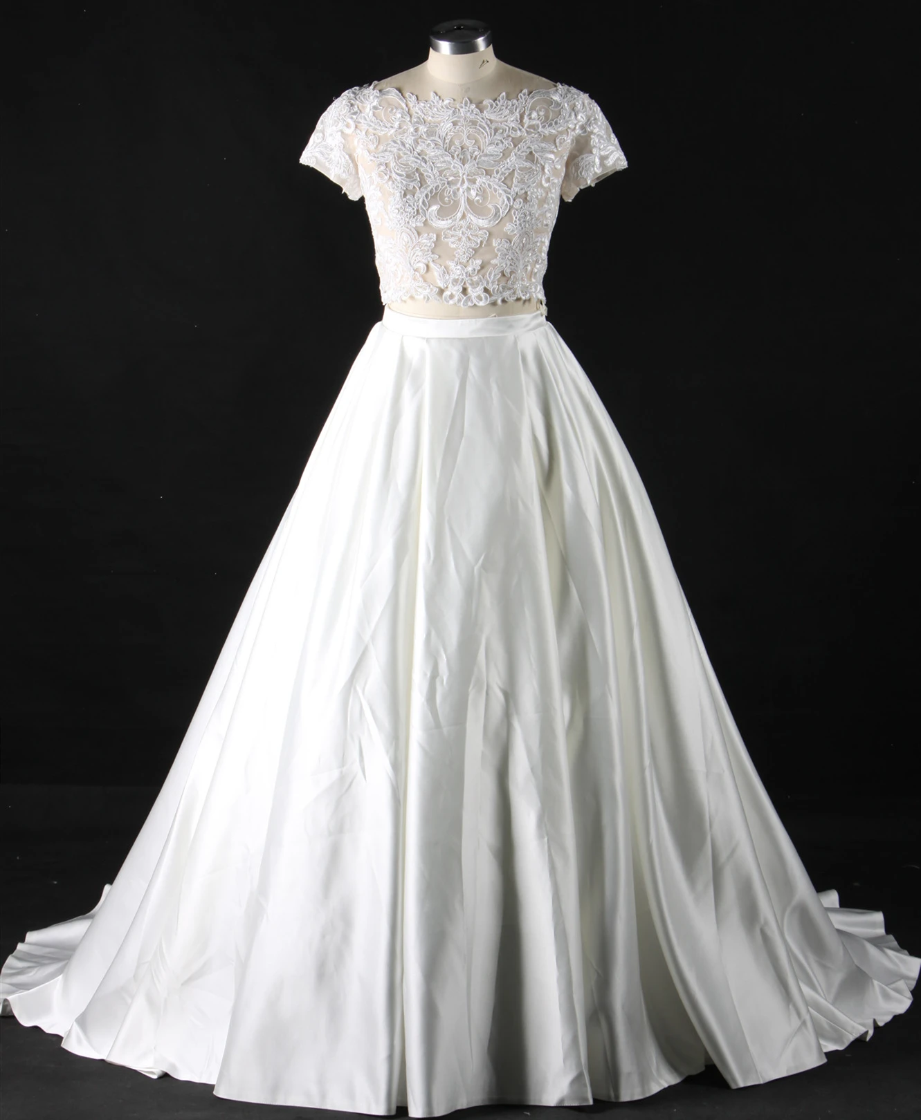 wedding dress lace top satin skirt