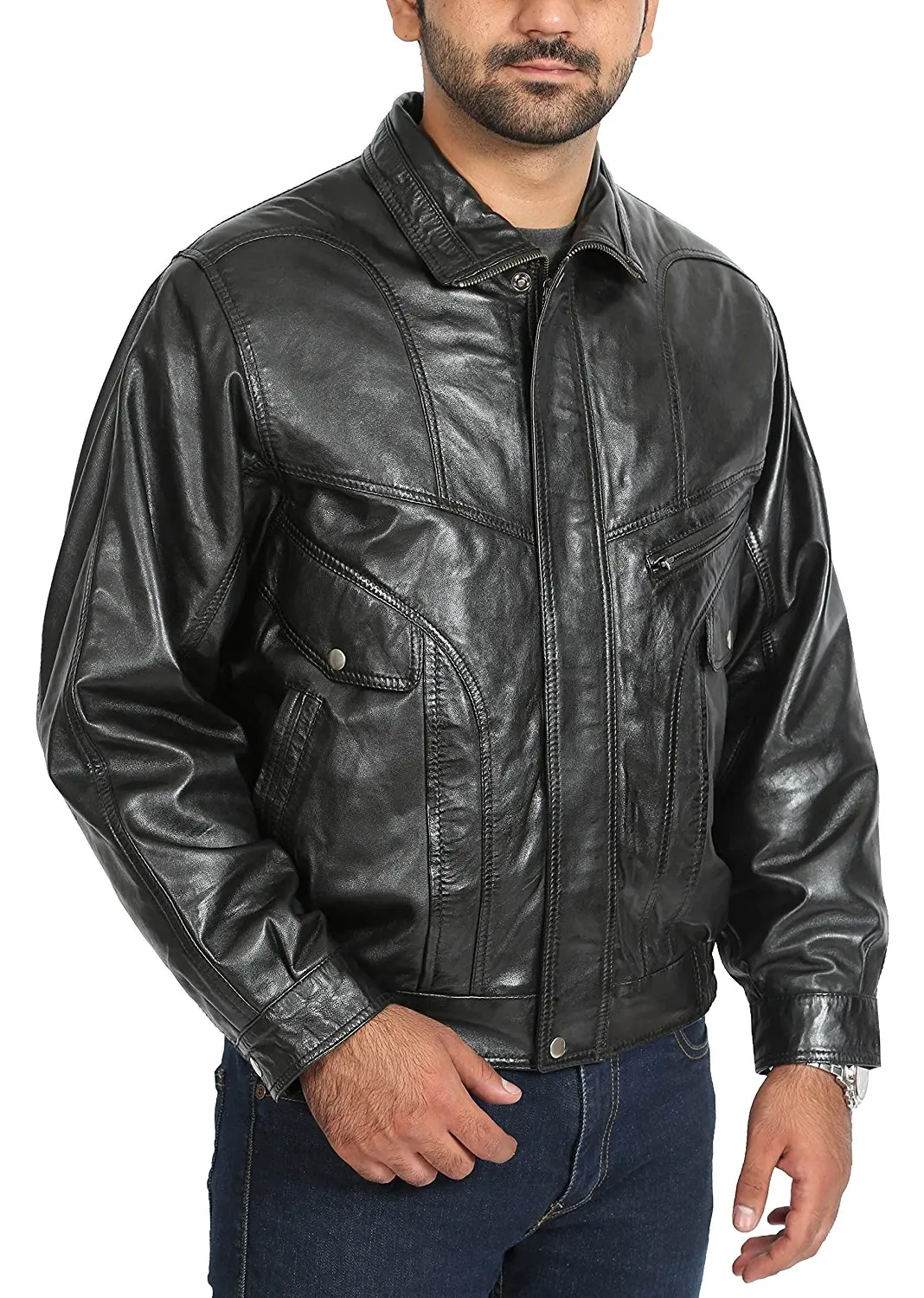 Mens Genuine Soft Leather Bomber Classic Blouson Jacket Phil Black