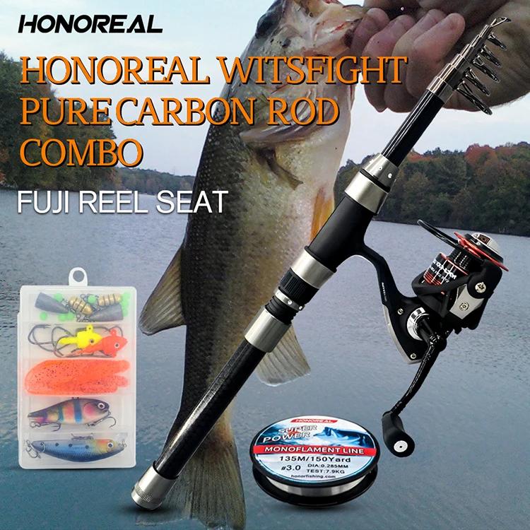 Pure Carbon Telescopic Fishing Rod and Reel Combo Fishing Tackle Set