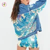 blue denim all over back mermaid sequin jacket ripping bomber jacket women's autumn jackets