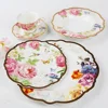 luxury dining flower shape embossed gold ceramic dinnerware set