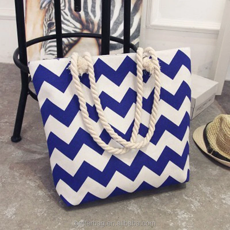 striped beach bag with rope handle