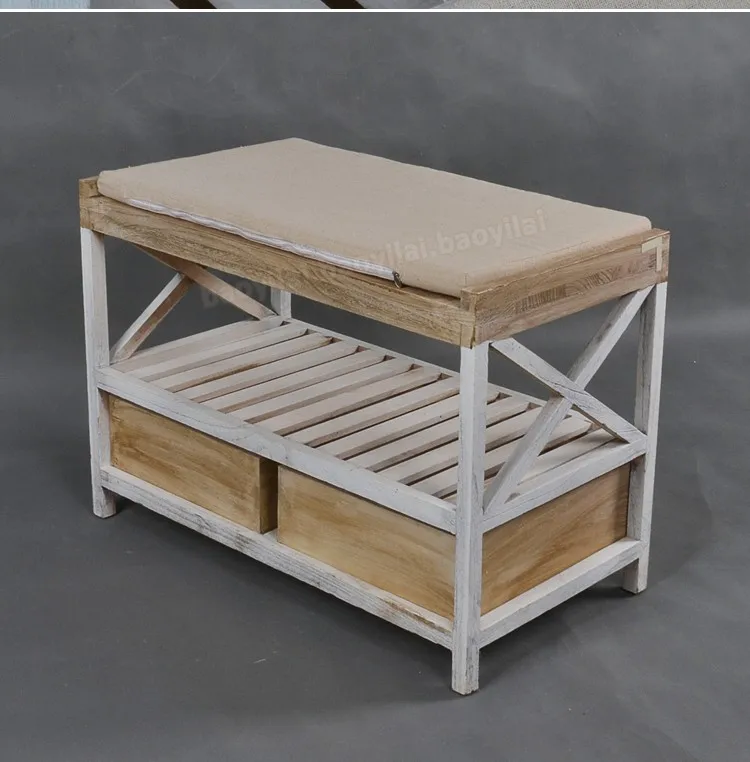 Wooden Storage Bench With Wooden Drawers