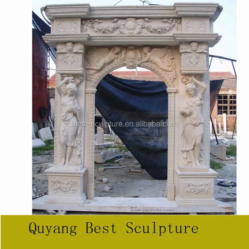 Entry Beige Marble Stone Door Frame Design With Lady Carving Buy Eige