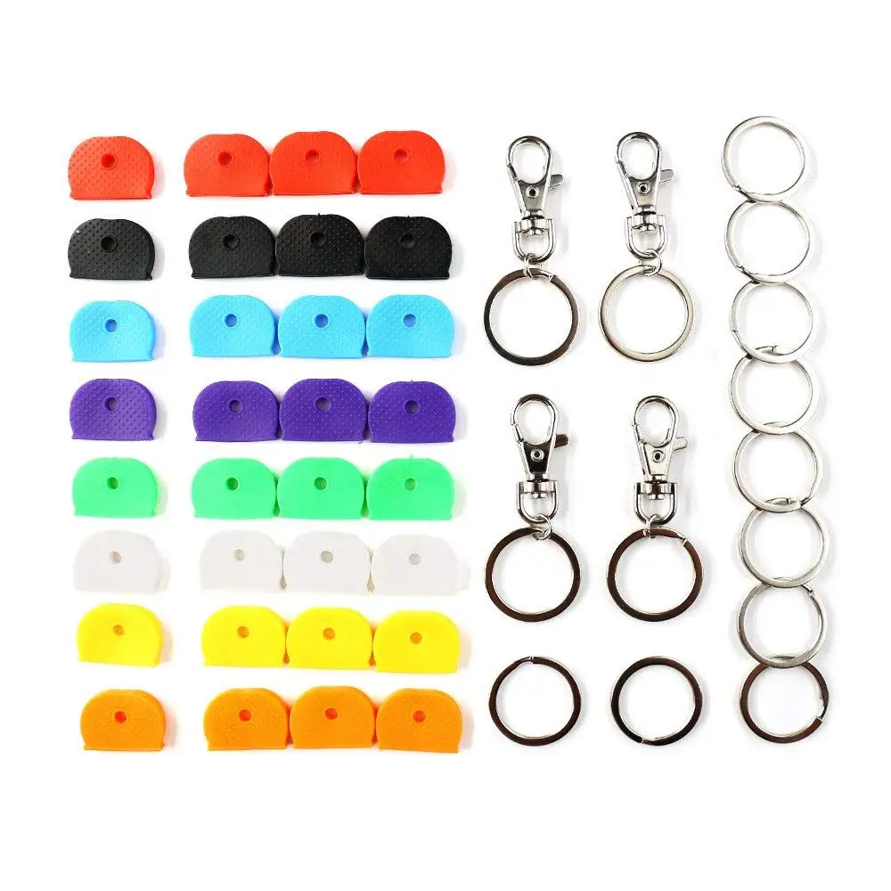 Key Caps Covers, 32 Pcs, Silicone Key Cap Sleeve Rings Key Identifier Rings Label ID, with 10 Pack Key Rings and 4 Lobster Claw Clasps
