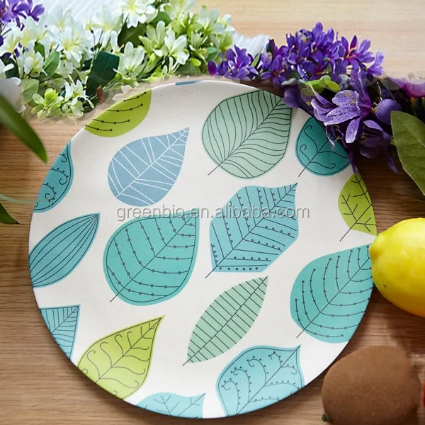 Anhui hot selling colorful bamboo fibre dinner set, 7 inch round leaf dinner plate