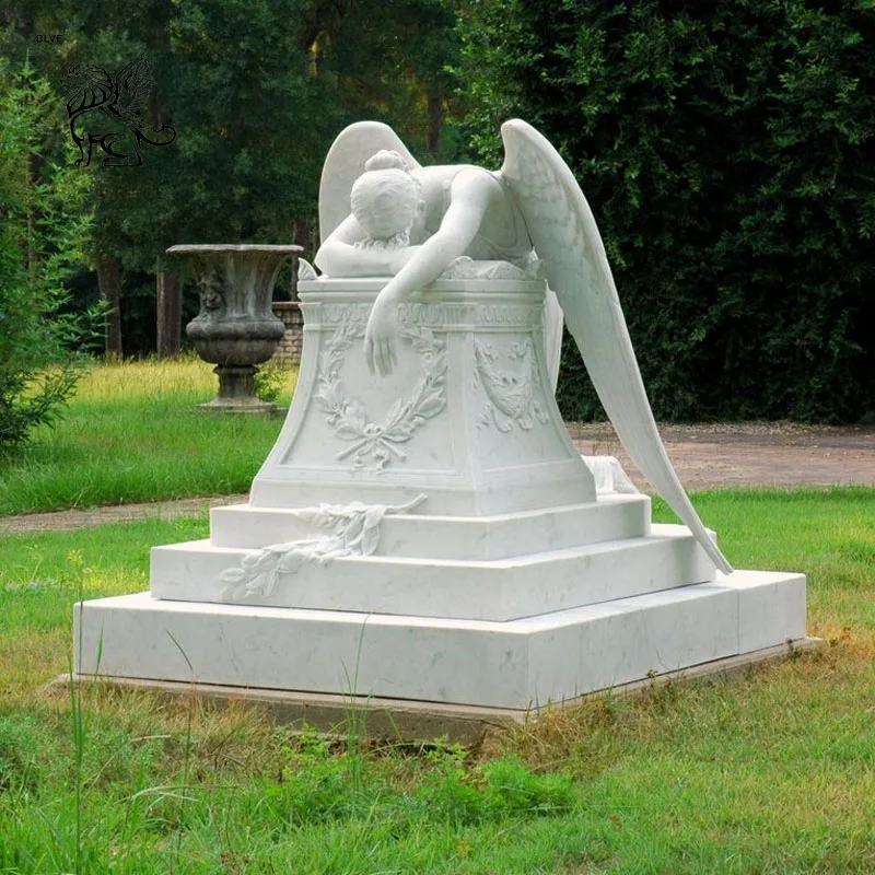 Chinese Factory Hand Carved White Carrera Marble Weeping Angel Of Grief Statue Sculptures For