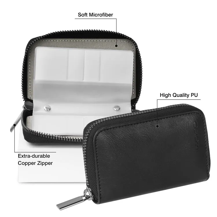 Multifunctional Portable Zipped Sim Card Case Pu Leather Sd Card Case