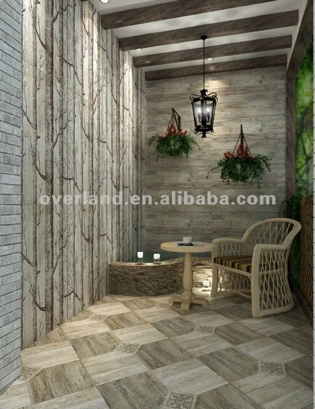 Floor porcelain tile wood medallions