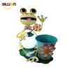 Garden Decoration Frog Statue Flower Pots Wrought Iron Outdoor Planters With Solar Light