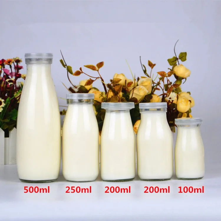 200ml 250ml 500ml Round Glass Milk Bottle Wide Mouth Glass Milk Bottle Supply For Dairy Farm 6004