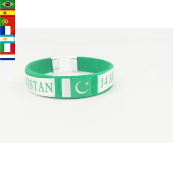Échantillon gratuit Artisanat Décision Bracelet Tissé Tissu Pays Drapeau Pas Cher Bracelet personnalisé Pakistan Musulman Bracelet