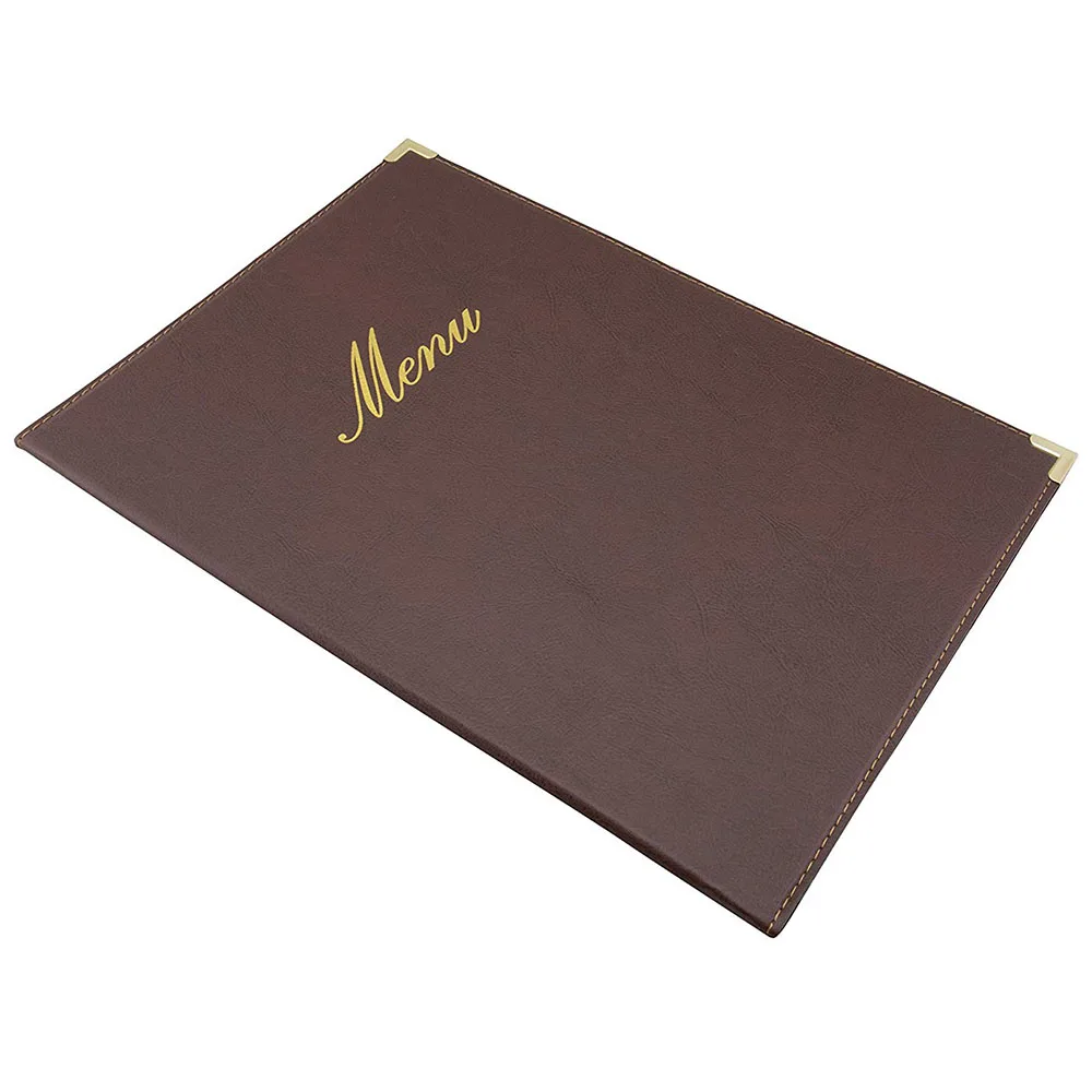A4 MENU COVER/FOLDER IN DARK GREY LEATHER LOOK PVC POCKET FIXED WITH CHORD 