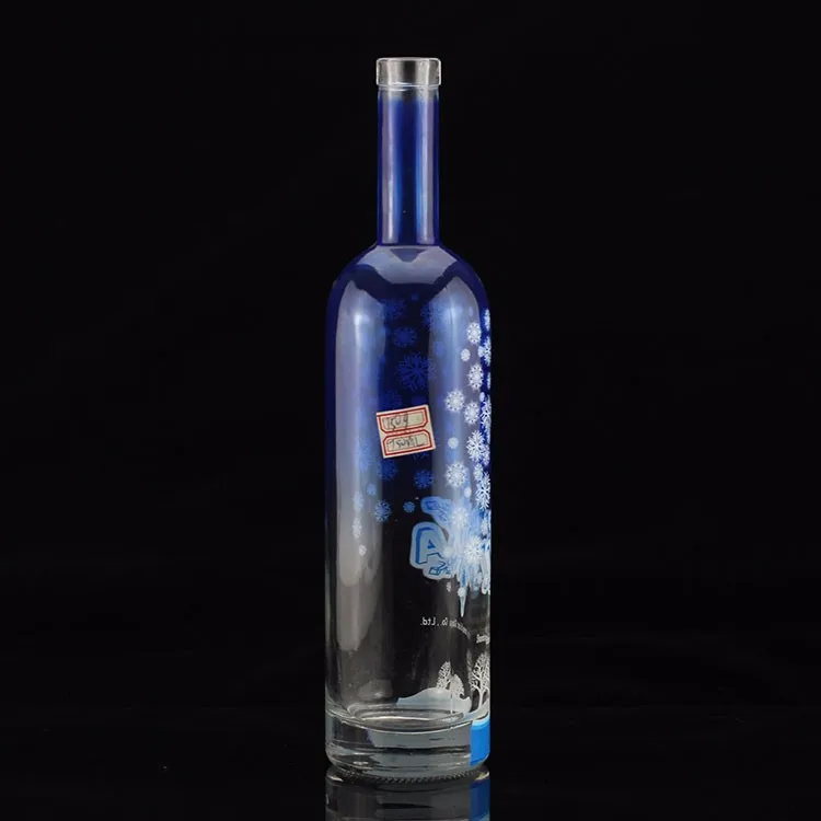 750ml Glass Bottle With Gradient Color Blue Vodka Bottle Red Cap Liquor