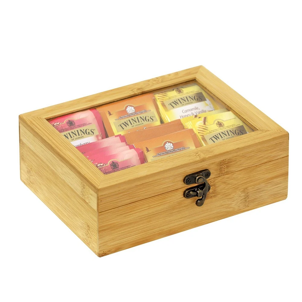 2017 High Quality Wood 6 Compartment Bamboo Box Tea Storage With Lid ...