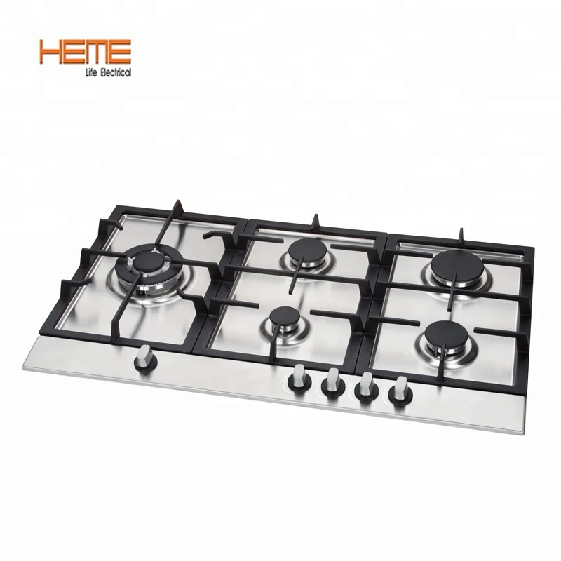 Hot Selling Glass Top Gas Cooktop With 5 Burners Cast Iron Pan