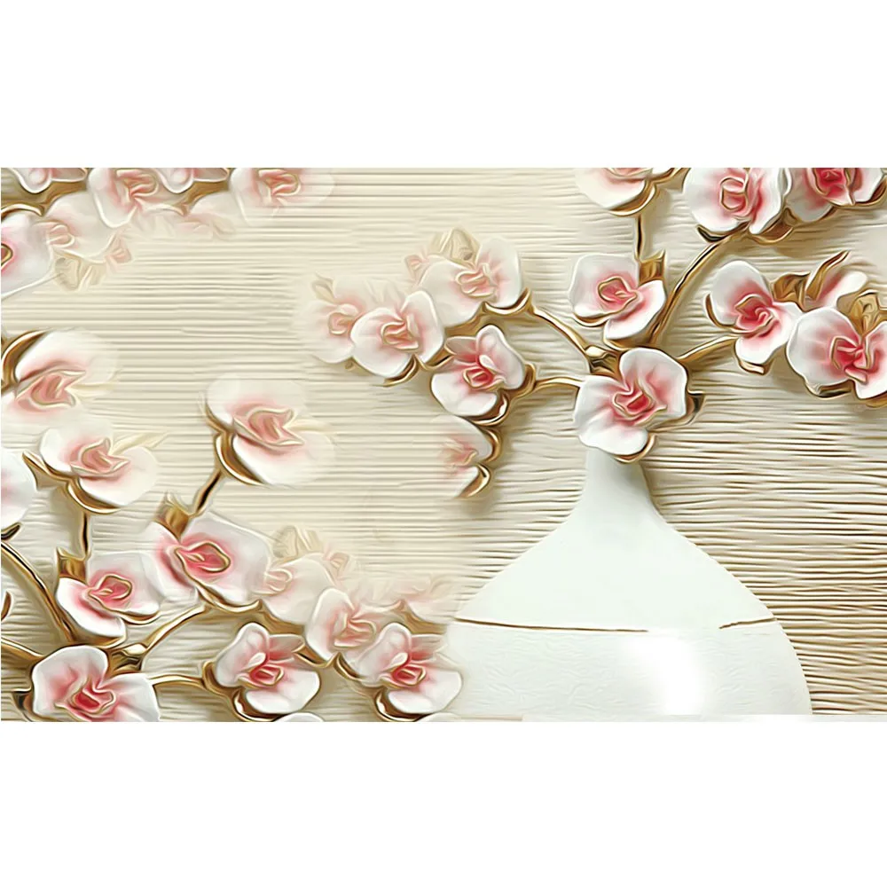 花でセラミック花瓶デザイナー壁紙レリーフ壁画写真の壁紙3dデザイン