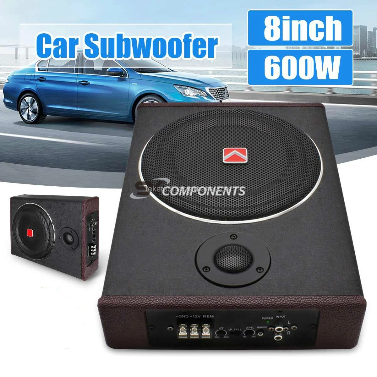 8'' 600W Car Under-Seat Active Subwoofer Power Amplifier Bass Slim Speaker 