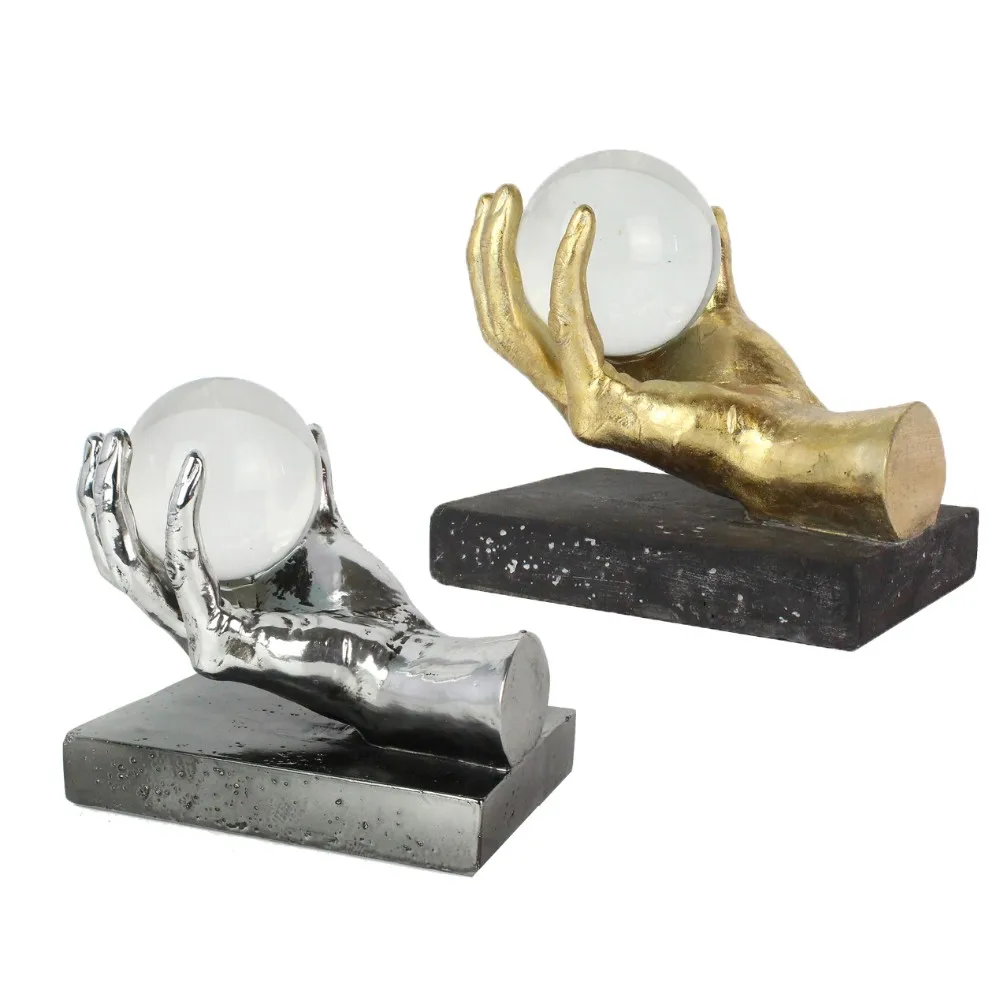 Wholesales Creative Crystal Ball Resin Hand Sculpture Statue Crafts Home Decoration Gold Leaf Electroplating factory