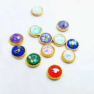 Yiwu Shandie colorful metal alloy nail art with round shape stone nail decoration accessories for DIY 3D nail art supplies