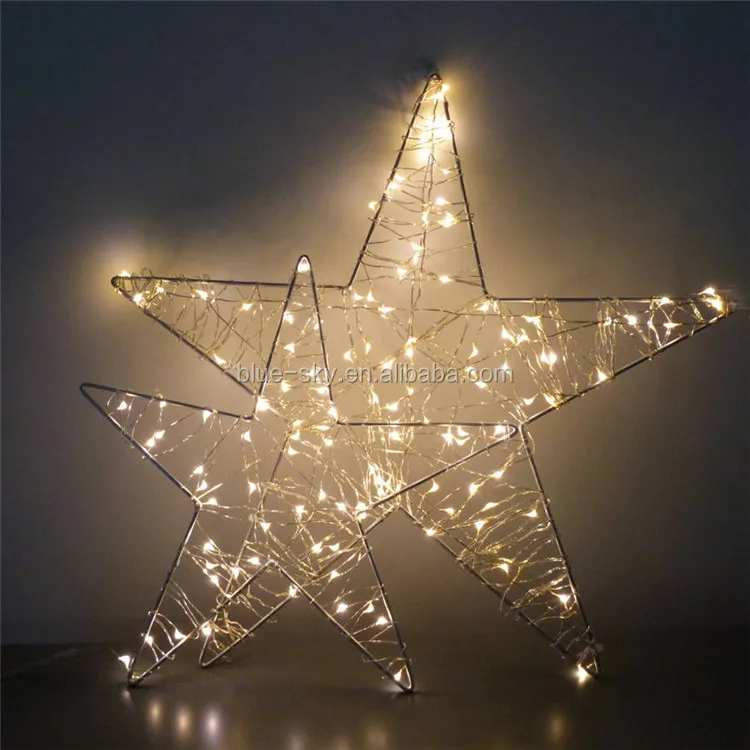 Star Metal Frame Decorated With Copper Wire String Led Decoration
