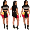 T2001 sexy plaid crop top and skirt women two piece set outfits