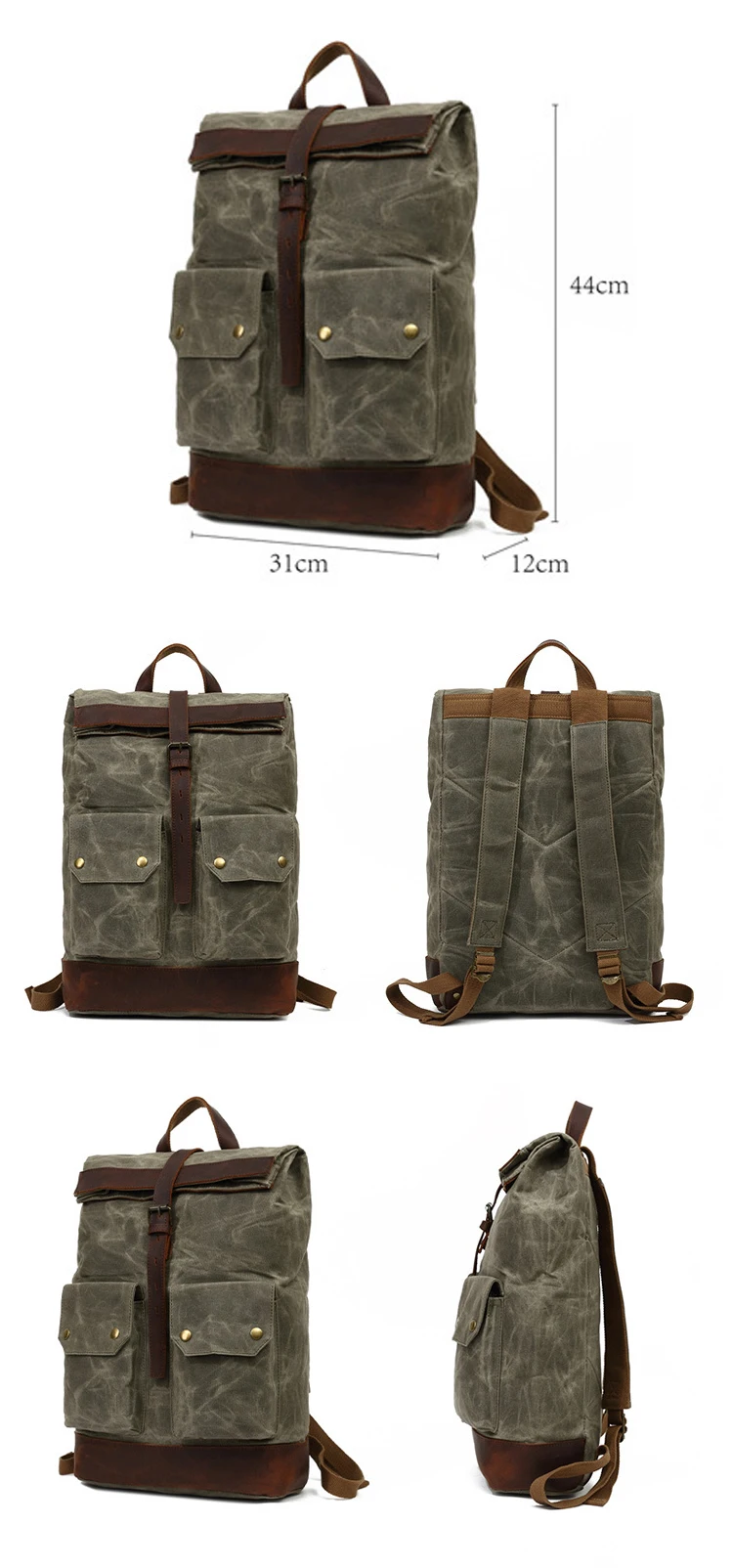 New design wholesale waterproof waxed canvas vintage bicycle unisex outdoor backpack back pack bagpack bag