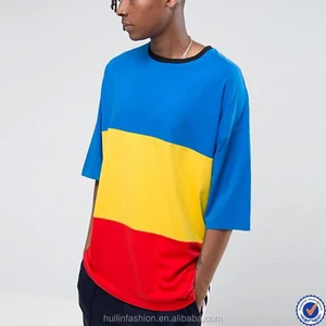 mens gym t-shirt t-shirt manufactures in guangzhou cut and sew panels contrast mens gym t-shirt