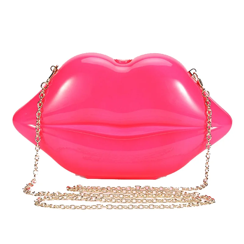 OXGIFT Wholesale Factory Price Acrylic Black pink red lip shaped clutch bag