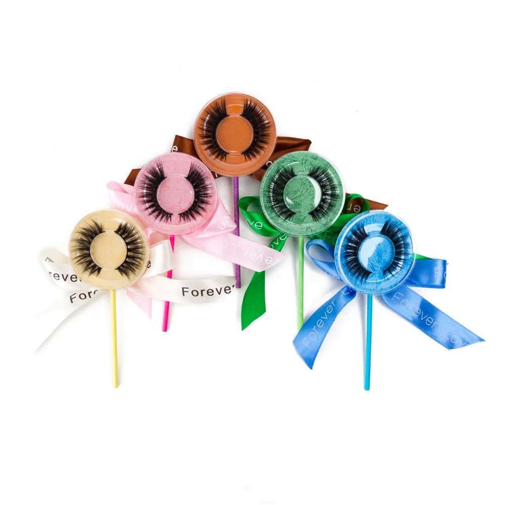 Wholesale Product 3D Mink False Eyelash Strip Lashes Lollipop Packaging