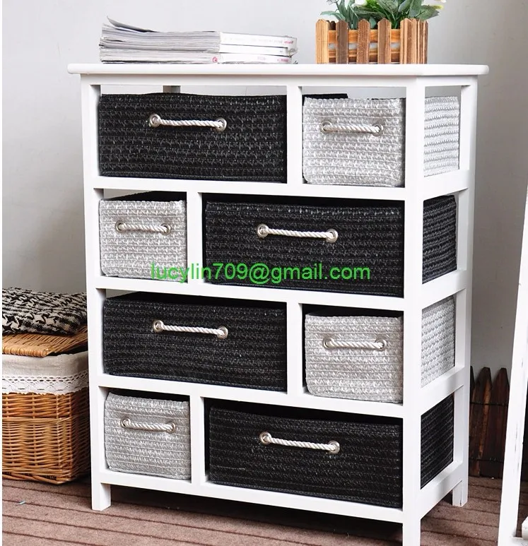 Cómoda De Almacenamiento Para Dormitorio,5 Cajones Con Cestas De Mimbre