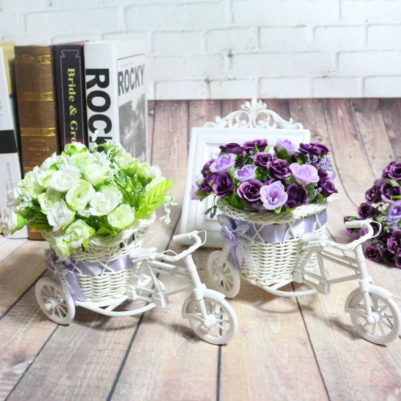 Free Shipping Plastic White Bicycle Bike Design Flower Basket Container For Flower Plant Home DIY Wedding Decoration