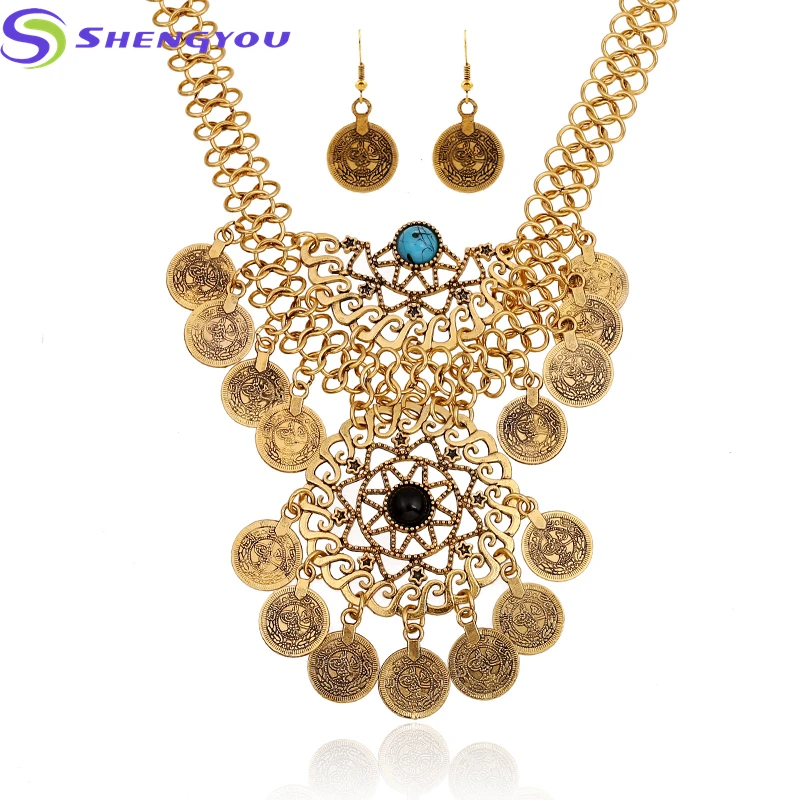 Exotic Gold Jewelry Fashion Three Layer Chains Turquoise Bead Setting ...