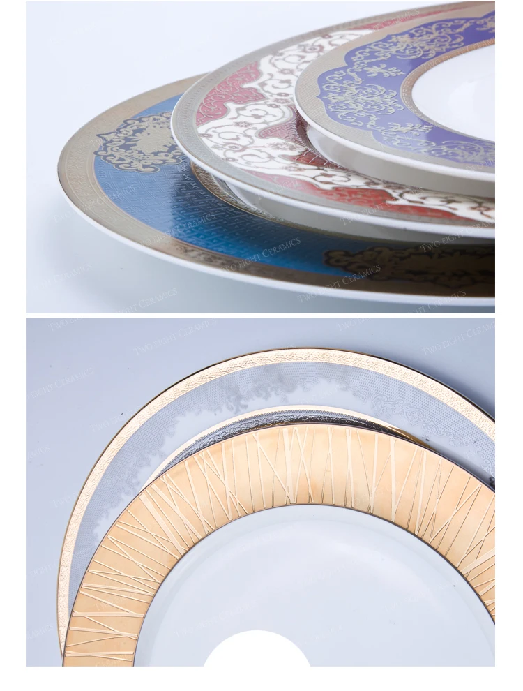 restaurant hotel supplies elegant ceramic charger plates wholesale with gold decal color serving plate for star hotel