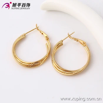 91094 Saudi Gold Jewelry Earring Simple Daily Wear 91094 Saudi Gold Jewelry Earring Simple Daily Wear Designs Three Wire Hoop Earrings